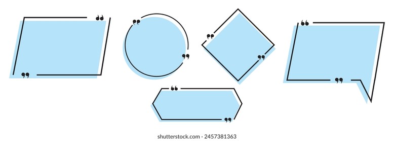 Conjunto con marco de cuadro de comillas en estilo abstracto. Cuadros de comillas de texto de Vector. Anuncios de burbujas con cuadro de mensaje y cuadro de comentario eps 10 archivo