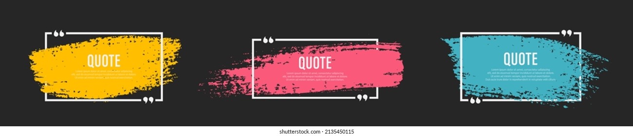 Set of quote box frame. Blank grunge brush background. Quote box icon.