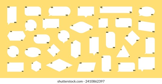 Set quote box frame, texting quote blank template boxes, design boxes quotation bubble blog symbols, bubble blog quotes symbols. Set of speech bubbles. Quote symbol and mark quote. Vector illustration