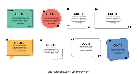 Set Of Quote Box Frames and icons. Quote bubble Typographical frame. Quote bubbles of different forms. Textbox on color background.