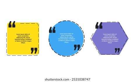 Set of quote box icon. Flat style. Vector illustration. Template quote text. Memphis style design. 