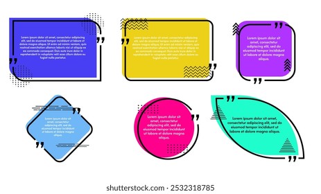 Set of quote box icon. Flat style. Vector illustration. Template quote text. Memphis style design. 