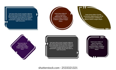 Set of quote box icon. Flat style. Vector illustration. Template quote text. Memphis style design. 