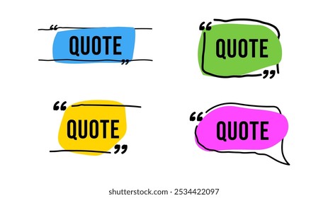 Set of quote box icon. Flat style. Vector illustration. Template quote text. Doodle style design. 