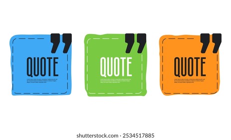 Set of quote box icon. Flat style. Vector illustration. Template quote text. Memphis style design. 