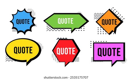 Set of quote box icon. Flat style. Vector illustration. Template quote text. Retro style design. 