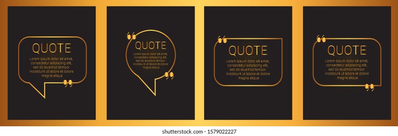 Set of quote box vector isolated on black background. Templates speech bubbles with space for text in a flat style. Golden quote blocks for comments, dialog, massege, memo.
