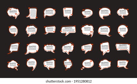 Set of quote bubbles template in a flat design. Bubble comment, message borders. Quote box frame.