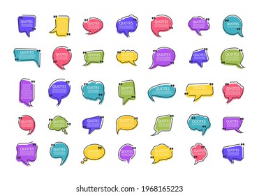 Set of quote bubbles template in a flat design. Bubble comment, message borders. Quote box frame.