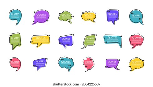 Set of quote bubbles template in a flat design. Bubble comment, message borders. Quote box frame.