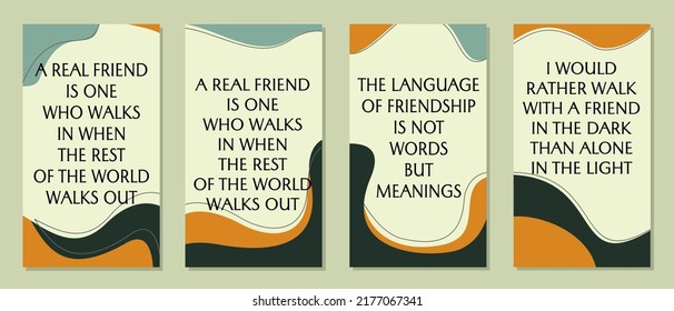 set of quote designs about friendship. design for social media stories. white abstract background. social network templates