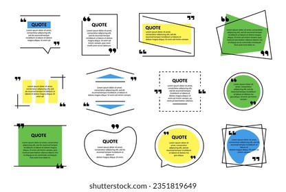 Set of quote frame shapes. Quote box frame collection. Quote text template for information. Mockup of line quote box frames