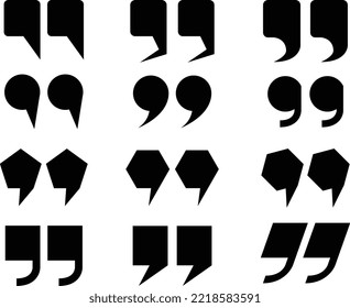 Set of Quote icon. Quote marks black symbol isolated from background.