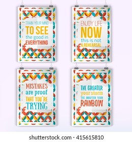 Set of quote inspiration posters. Wall art prints,mock up, home interior poster card, typographic composition, vector illustration.