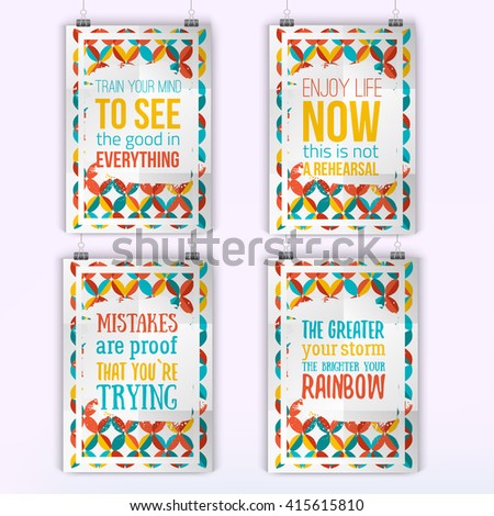 Set of quote inspiration posters. Wall art prints,mock up, home interior poster card, typographic composition, vector illustration.