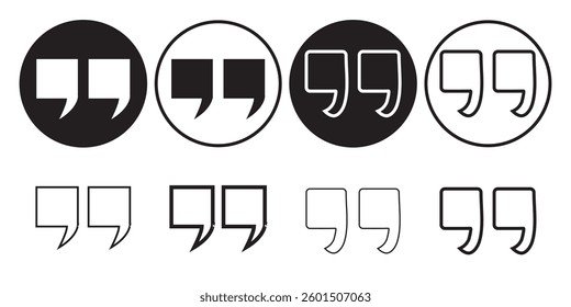 Set of Quote mark icons featuring various quotation sign designs. Perfect for text highlights, speech bubbles, citations, and typography elements. EPS 10