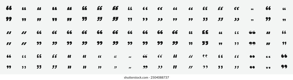 Set of quote mark icons isolated on white background. Quotation marks. Black quotes icon collection.Vector quote sign.Citation.