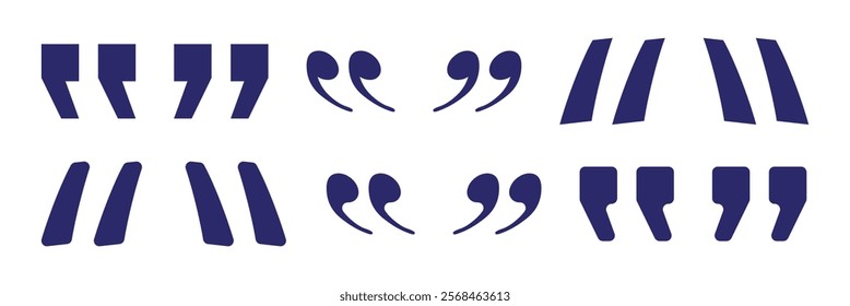 Set of quote mark icons isolated on white background. Quotation marks. blue quotes icon collection. Vector quote sign. Eps 10.