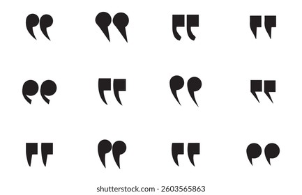 Set of quote mark icons isolated on white background.Quotation marks.Black quotes icon collection.Vector quote sign.Citation.