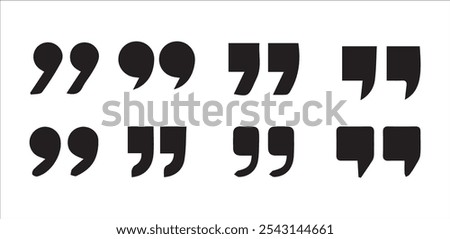 Set of quote mark icons isolated on white background.Black quotes icon collection.