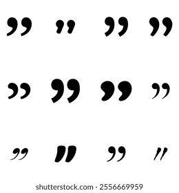 Set of quote mark icons sign isolated on white background. Big Set of black different Quotation marks. Black quotes icon collection. Text quotes. Vector icon