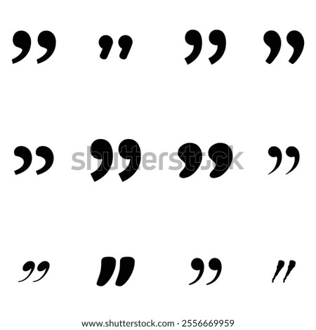 Set of quote mark icons sign isolated on white background. Big Set of black different Quotation marks. Black quotes icon collection. Text quotes. Vector icon