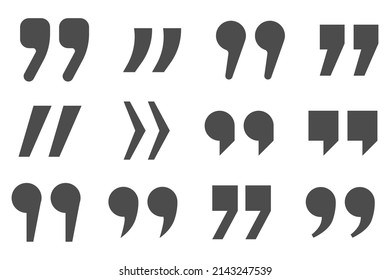 Set of quote mark. Quotemarks outline, inverted commas or talking marks collection. Quotes sign in flat design. Quotation signs. Talk bubble speech icon on white background. Vector illustration.