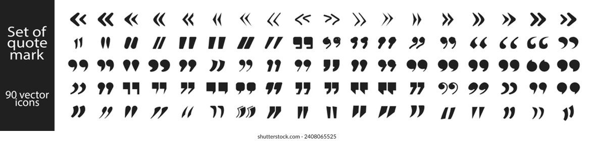 Set of quote mark. Quotemarks outline, speech marks, inverted commas or talking marks collection.