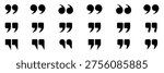 Set of quote mark. Quotes icon vector set. Quote marks outline, speech mark, inverted commas or talking mark collection. Black quotes icon. Quotation mark vector icon set. Quotation marks icon set vector illustration for quotes, speech, talking marks and comments design. vector, icons