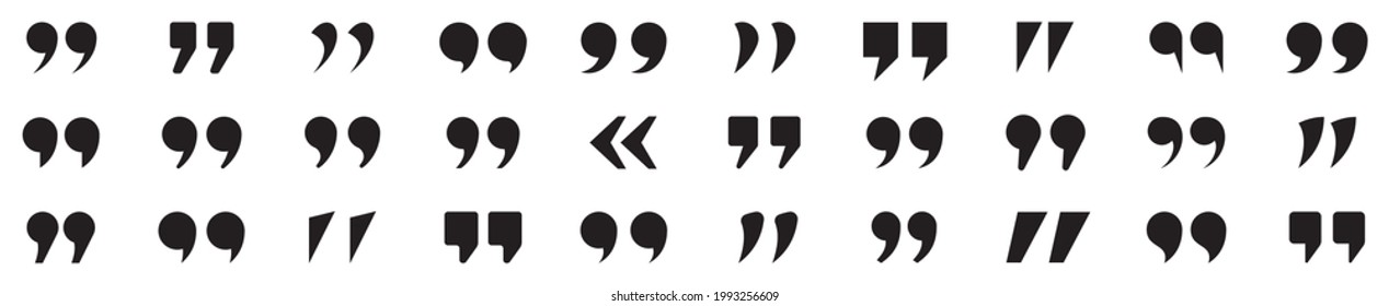 Set of quote mark. Quotes icon vector set. Quotemarks outline, speech marks, inverted commas or talking marks collection. Talk bubble speech icon. Black quotes icon. Vector illustration.