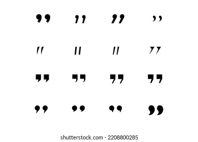 Set of quote mark. Quotes icon vector set. Quote marks outline, speech marks, inverted commas or talking marks collection. Talk bubble speech icon. Black quotes icon. Vector illustration.