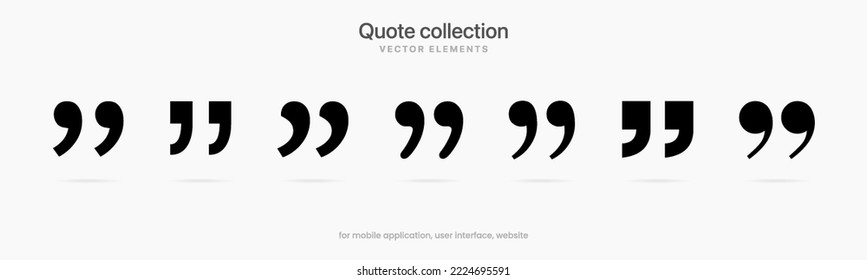 Set of quote mark, quotes icon, sign, symbol, emblem. Ditto marks icon set. Quotation marks. Dialogue discussion symbol for UI UX, website, mobile app.