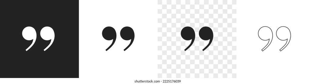 Set of quote mark, quotes icon, sign, symbol, emblem. Ditto marks icon set. Quotation marks. Dialogue discussion symbol for UI UX, website, mobile app.