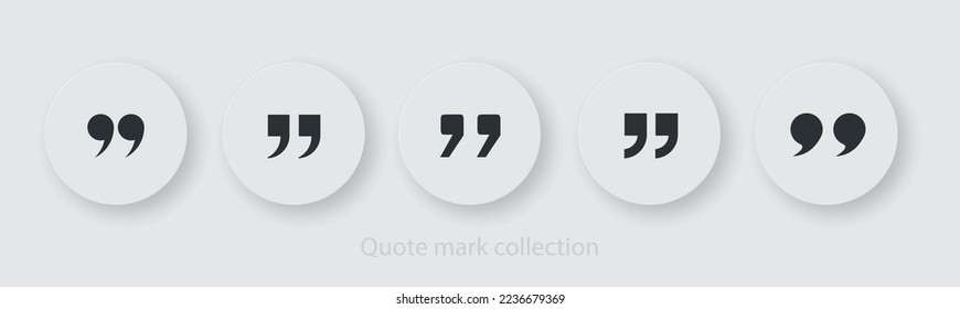 Set of quote mark, quotes icon, sign, symbol, emblem. Ditto marks icon set. Quotation marks. Dialogue discussion symbol for UI UX, website, mobile app. Vector illustration.