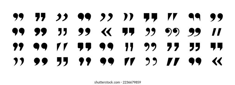 Set of quote mark. Quotes icon vector set. Quotemarks outline, speech marks, inverted commas or talking marks collection. Talk bubble speech icon. Black quotes icon. Vector illustration. 10 EPS.