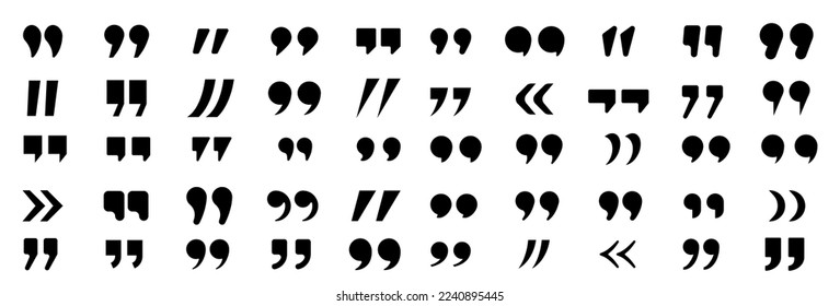 Set of quote mark. Quotes icon vector set. Quote marks outline, speech marks, inverted commas or talking marks collection.