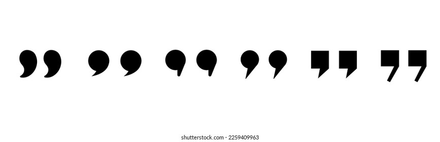 Set of quote mark. Quotes icon vector set. Quote marks outline, speech marks, inverted commas or talking marks collection. Talk bubble speech icon. Black quotes icon. Vector illustration.