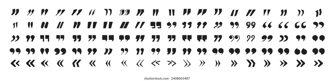 Conjunto de comillas. Juego de vectores de iconos de citas. Esquema de comillas. Conjunto de iconos de citas negras del vector
