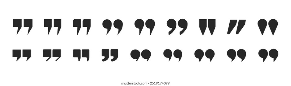 Set of quote mark, quotes icon vector sign design. Quotemarks outline, speech marks, inverted commas or talking marks collection.