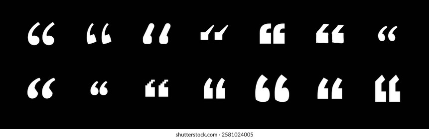 Set of quote mark. Quotes icon vector set. Quotemarks outline, speech marks, inverted commas or talking marks collection. Talk bubble speech icon. Black quotes icon. Vector illustration.