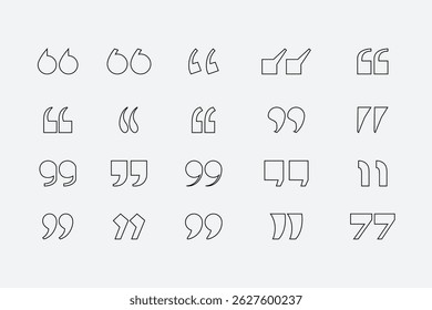 Set of quote mark. Quotes icon vector set. Quotemarks outline. Inverted commas, speech marks, quotemarks, or a group of talking marks