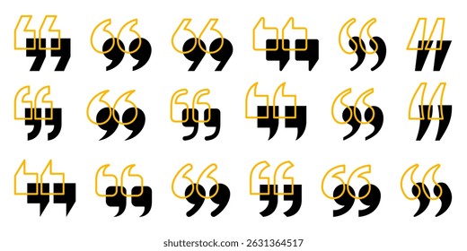 Set of quote mark, quotes icon vector sign design. Line quote mark symbol.