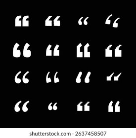 Set of quote mark. Quotes icon vector set. Quotemarks outline, speech marks, inverted commas or talking marks collection. Talk bubble speech icon. Black quotes icon. Vector illustration.