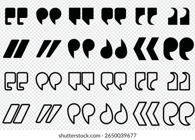 Set of quote mark, quotes icon, sign, symbol, emblem. Ditto marks icon set. Quotation marks. Dialogue discussion symbol for UI UX, website, mobile app. vector illustration