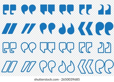 Set of quote mark, quotes icon, sign, symbol, emblem. Ditto marks icon set. Quotation marks. Dialogue discussion symbol for UI UX, website, mobile app. vector illustration