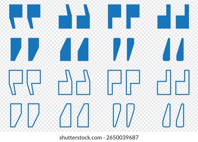 Set of quote mark, quotes icon, sign, symbol, emblem. Ditto marks icon set. Quotation marks. Dialogue discussion symbol for UI UX, website, mobile app. vector illustration
