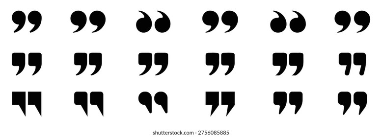 Set of quote mark. Quotes icon vector set. Quote marks outline, speech mark, inverted commas or talking mark collection. Black quotes icon. Quotation mark vector icon set. Quotation marks icon set vector illustration for quotes, speech, talking marks and comments design. vector, icons