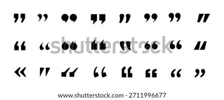 Set of quote mark. Quotes icon vector set. Quotemarks outline, speech marks, inverted commas or talking marks collection. Talk bubble speech icon. Black quotes icon. Vector illustration