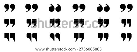 Set of quote mark. Quotes icon vector set. Quote marks outline, speech mark, inverted commas or talking mark collection. Black quotes icon. Quotation mark vector icon set. Quotation marks icon set vector illustration for quotes, speech, talking marks and comments design. vector, icons