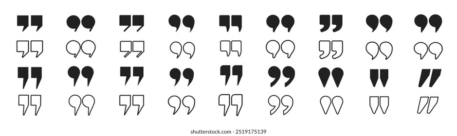 Set of quote mark vector icons. Black quotes icon collection.Vector quote sign.